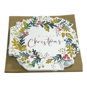 Set of 6 Christmas Cards with Message Brown Envs Ling Design Oak Leaf Wreath